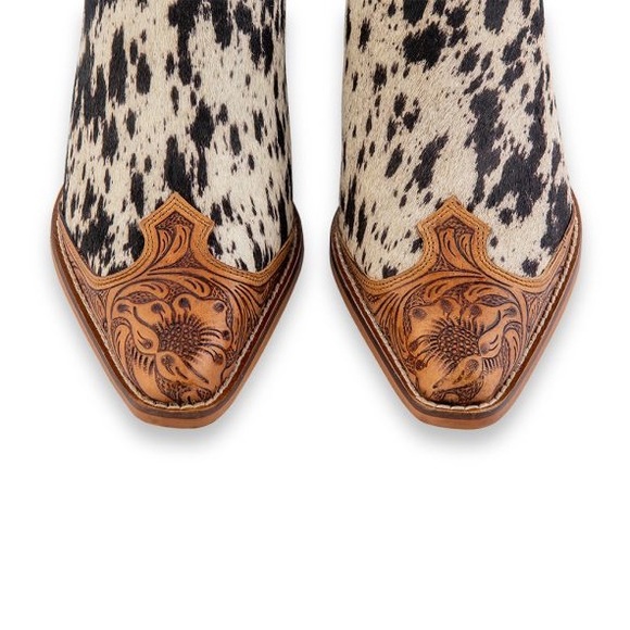 Myra Heely Mules Hair On Hide Tooled Leather NWT New Western - Picture 6 of 8